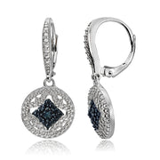 Sterling Silver Blue Diamond Accent Filigree Medallion Dangle Leverback Earrings