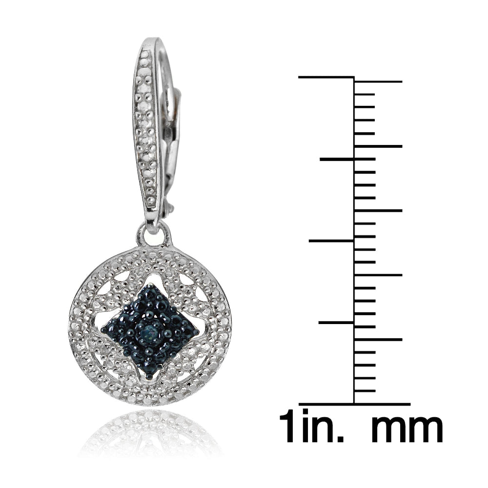 Sterling Silver Blue Diamond Accent Filigree Medallion Dangle Leverback Earrings-3