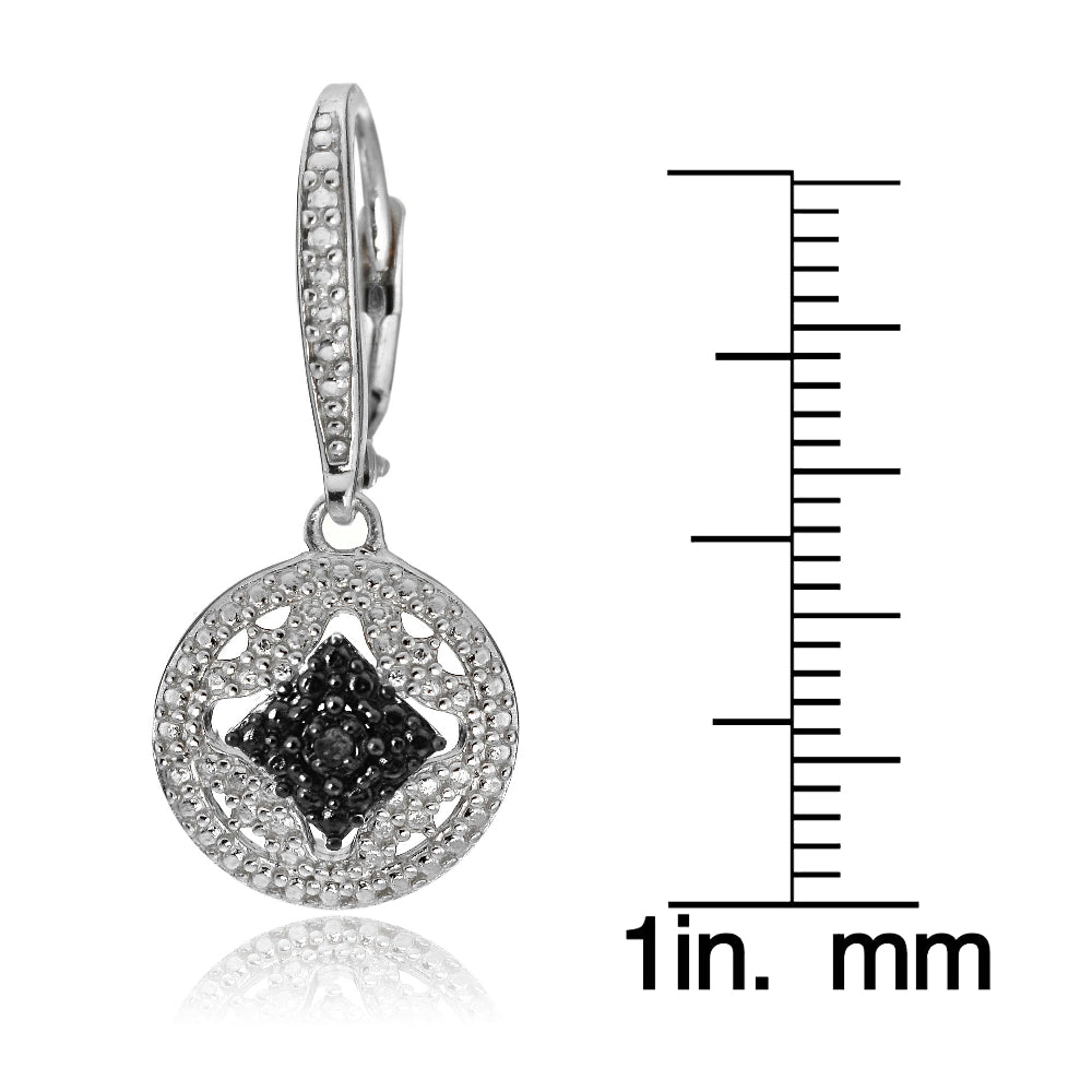 Sterling Silver Black Diamond Accent Filigree Medallion Dangle Leverback Earrings-3