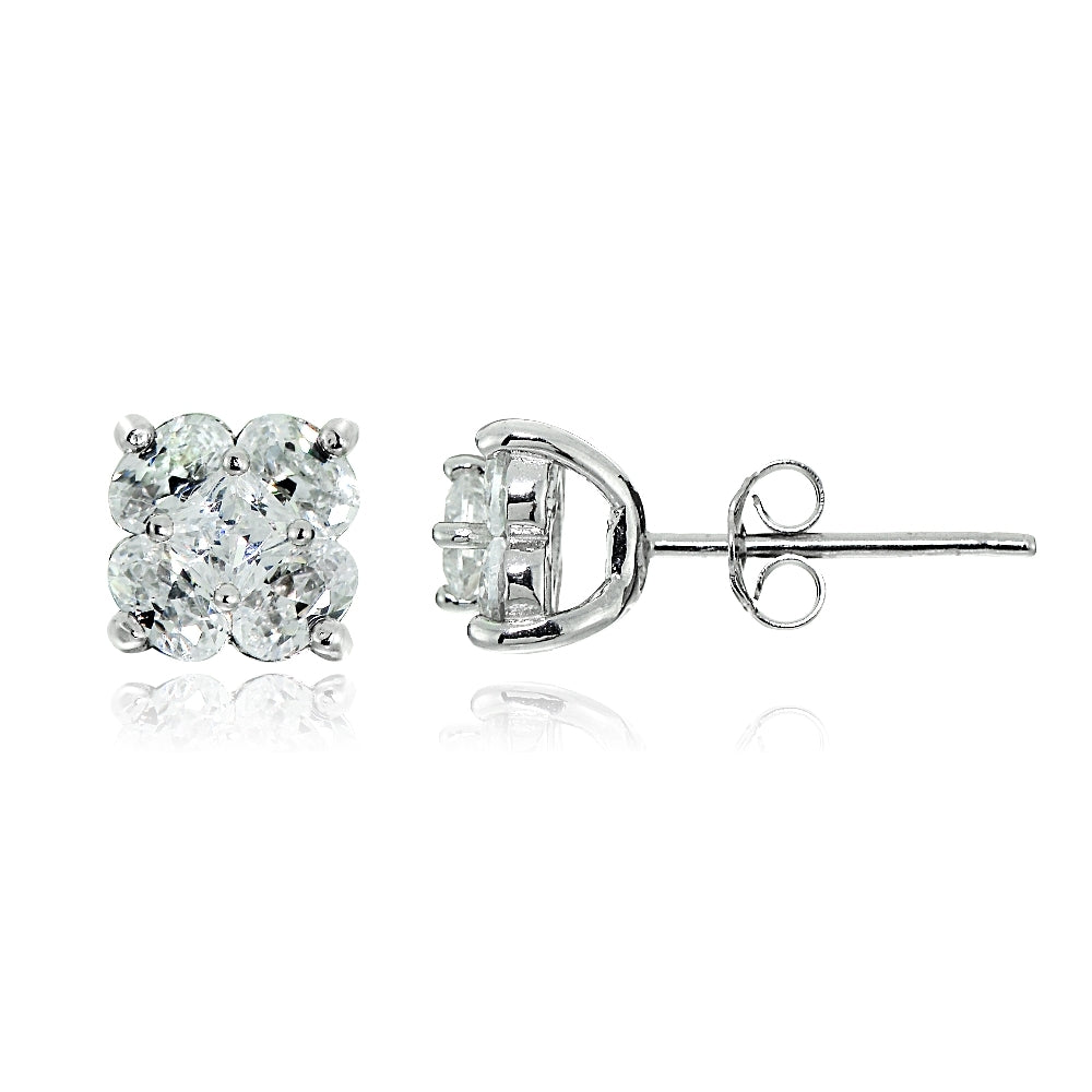 Sterling Silver Cubic Zirconia Flower Stud Earrings