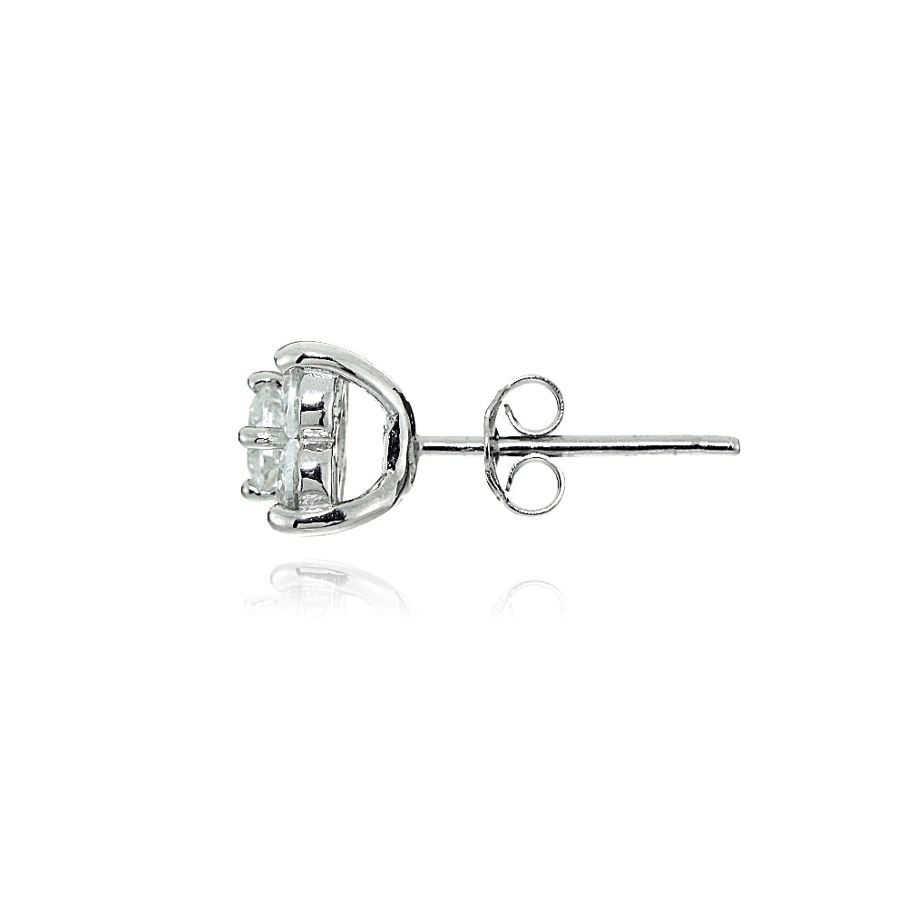 Sterling Silver Cubic Zirconia Flower Stud Earrings-2
