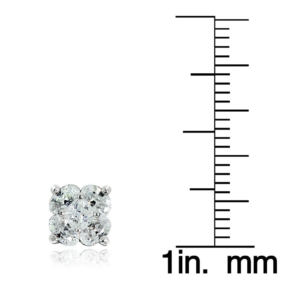 Sterling Silver Cubic Zirconia Flower Stud Earrings-3