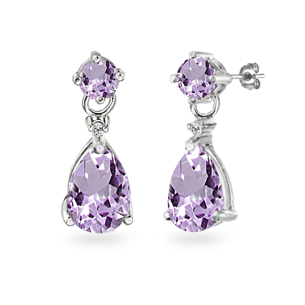Sterling Silver Amethyst Teardrop Dangle Earrings