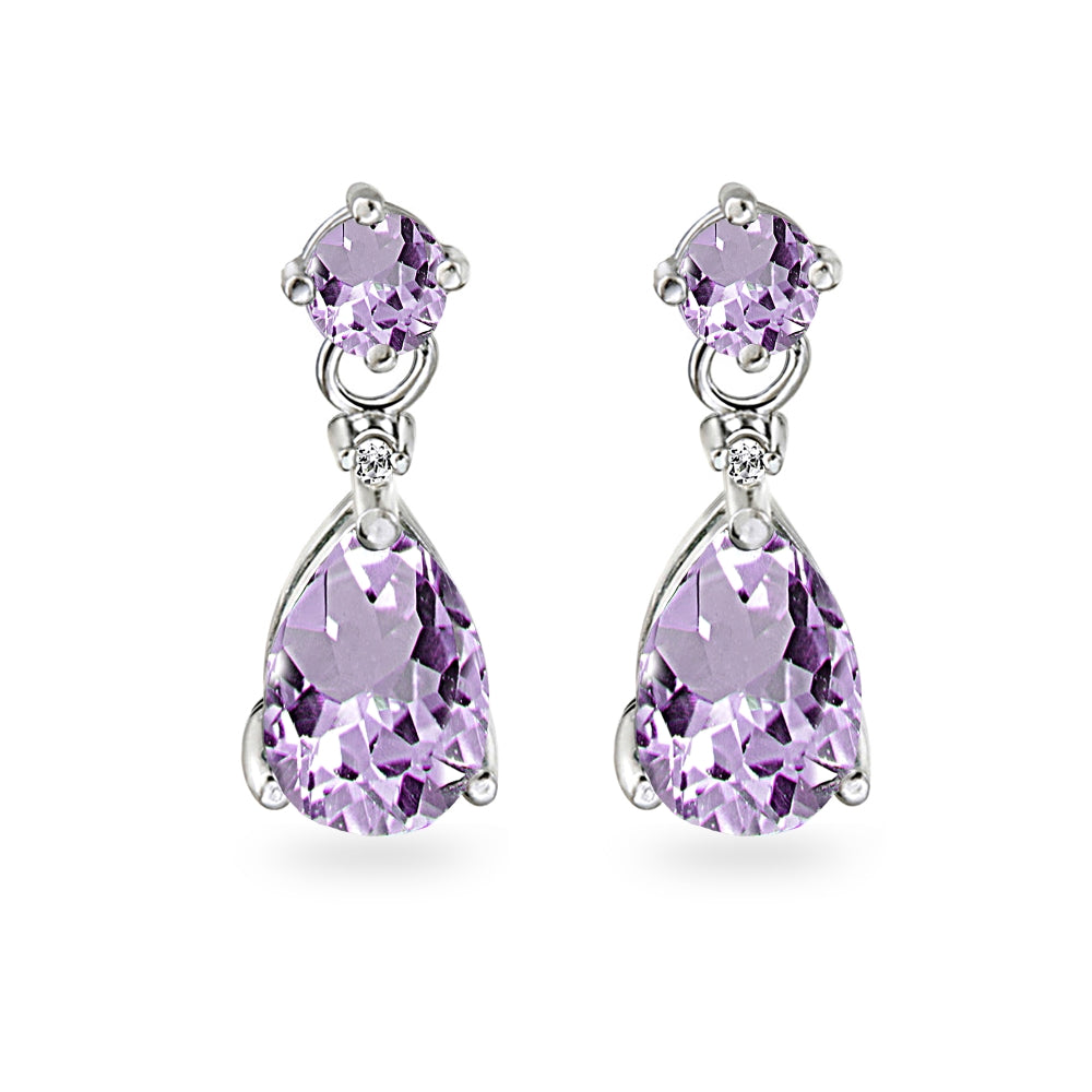 Sterling Silver Amethyst Teardrop Dangle Earrings-2
