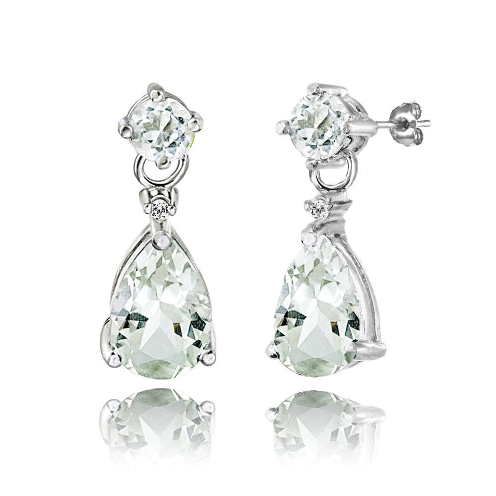 Sterling Silver Green Amethyst Teardrop Dangle Earrings