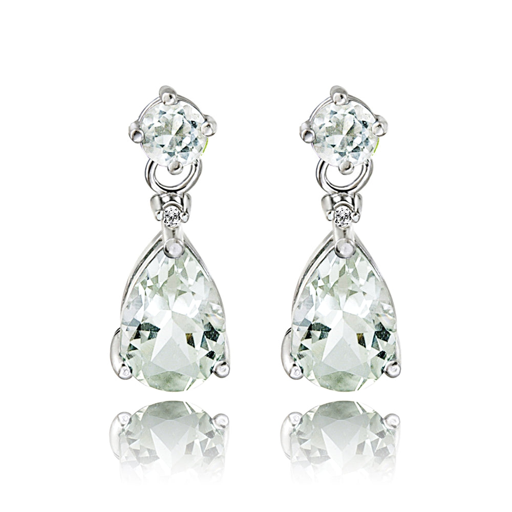 Sterling Silver Green Amethyst Teardrop Dangle Earrings-2