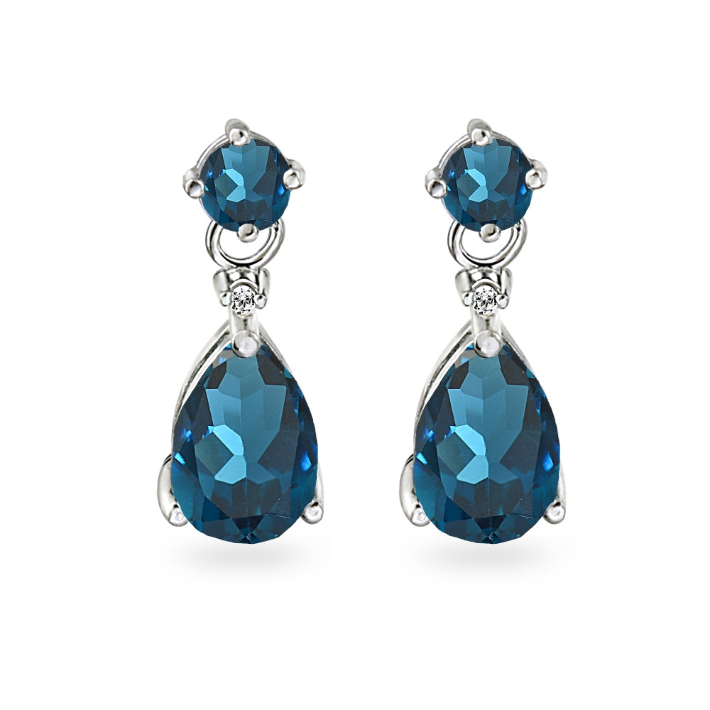 Sterling Silver London Blue Topaz Teardrop Dangle Earrings-2