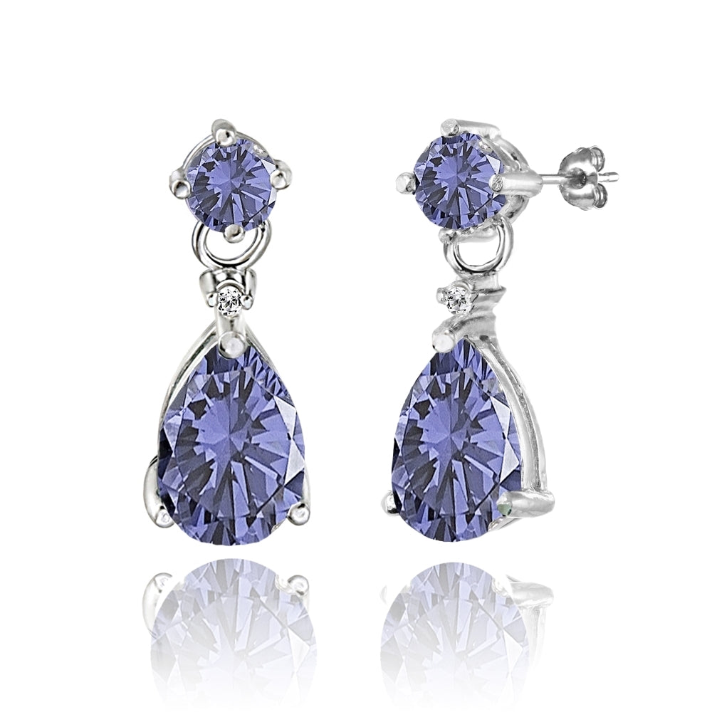Sterling Silver Created Tanzanite Teardrop Dangle Earrings
