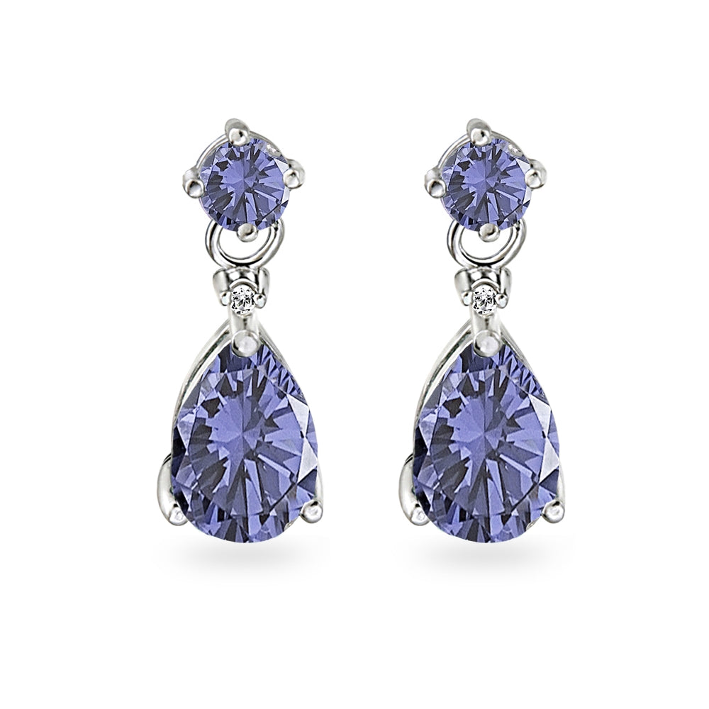 Sterling Silver Created Tanzanite Teardrop Dangle Earrings-2