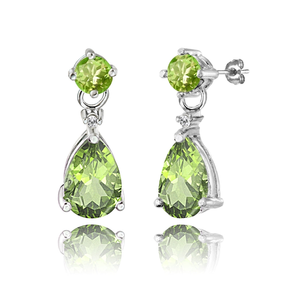 Sterling Silver Peridot Teardrop Dangle Earrings