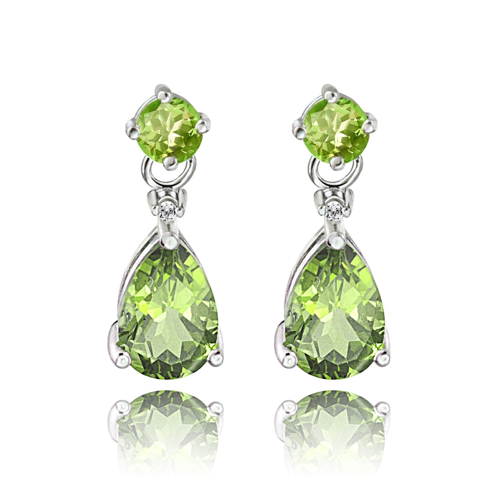 Sterling Silver Peridot Teardrop Dangle Earrings-2