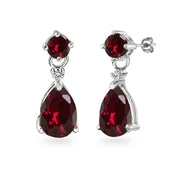 Sterling Silver Created Ruby Teardrop Dangle Earrings