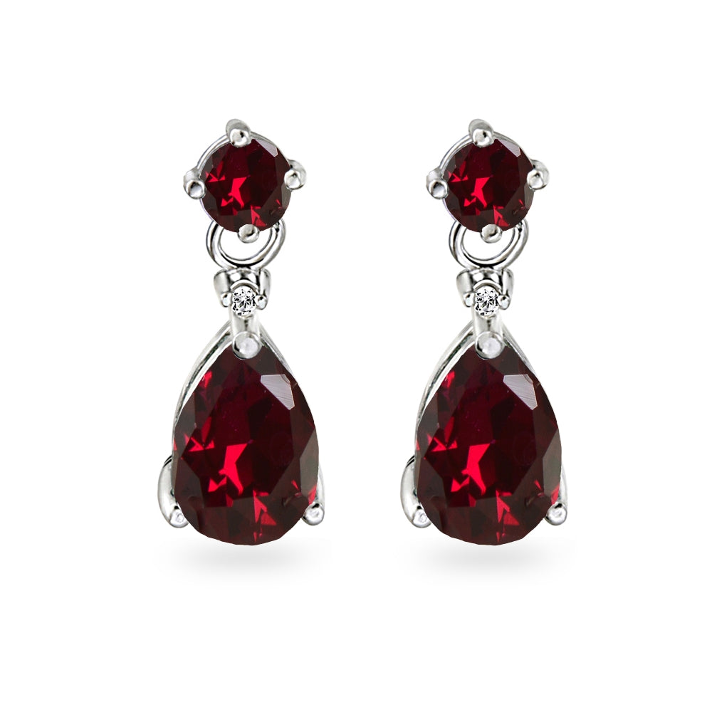 Sterling Silver Created Ruby Teardrop Dangle Earrings-2