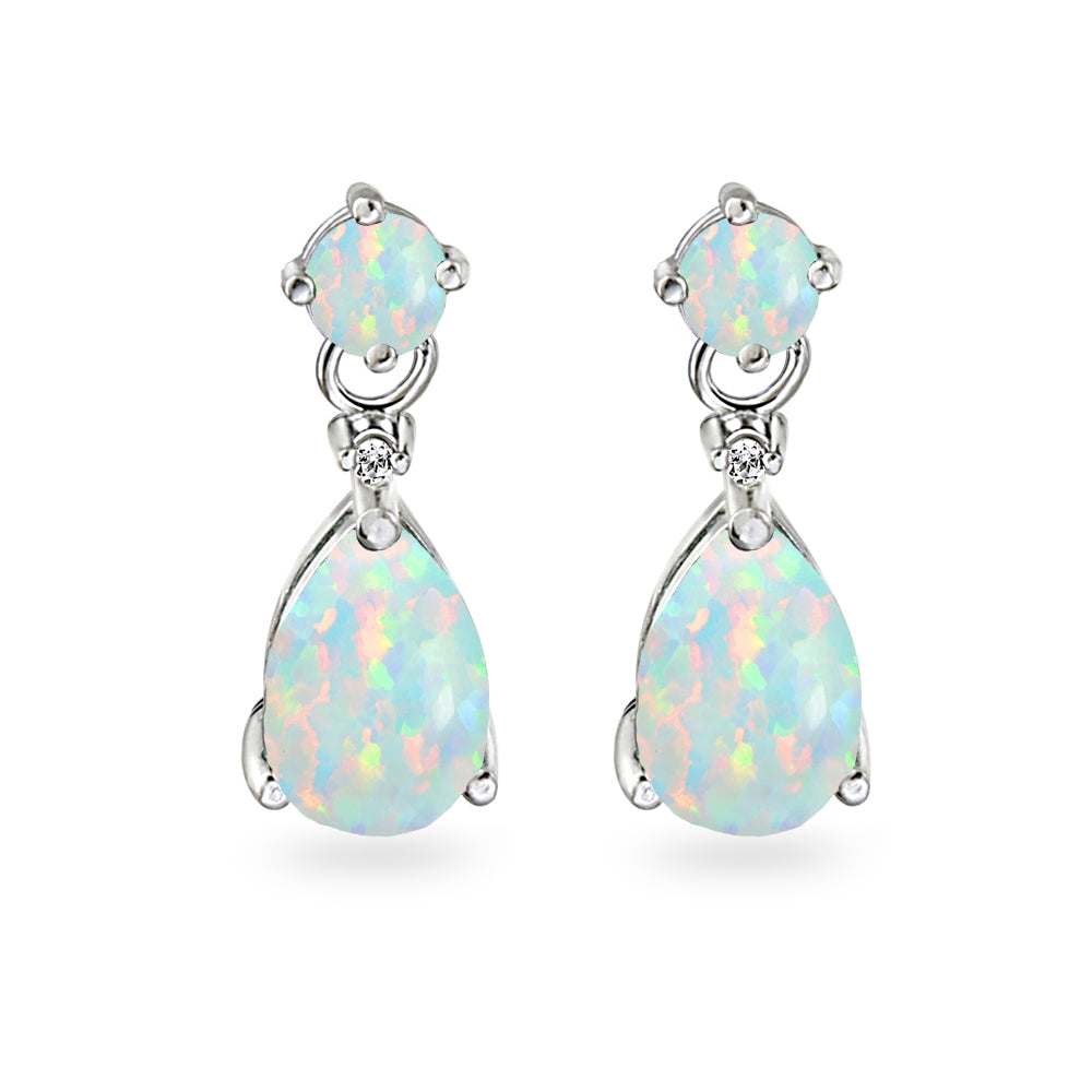 Sterling Silver Created White Opal Teardrop Dangle Earrings-2