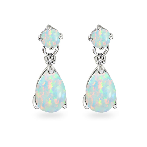 Sterling Silver Created White Opal Teardrop Dangle Earrings