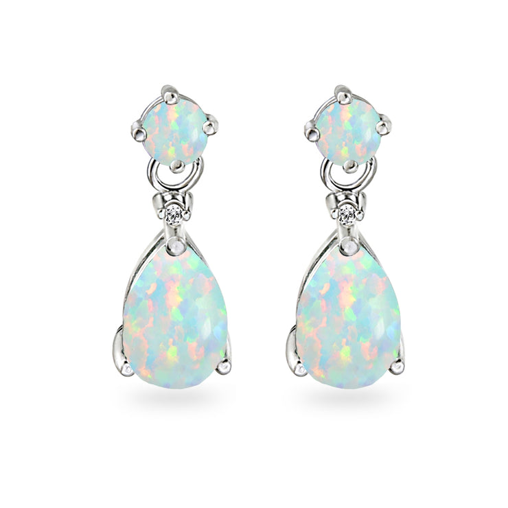 Sterling Silver Created White Opal Teardrop Dangle Earrings