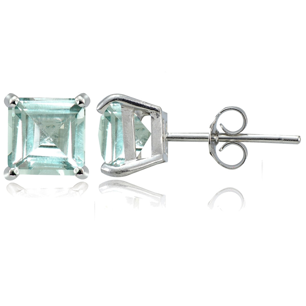 Sterling Silver Aquamarine 7mm Square Stud Earrings