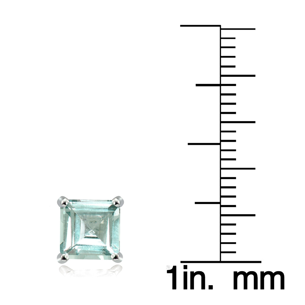 Sterling Silver Aquamarine 7mm Square Stud Earrings-3