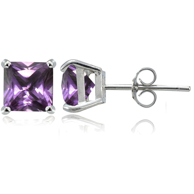 Sterling Silver Created Alexandrite 7mm Square Stud Earrings