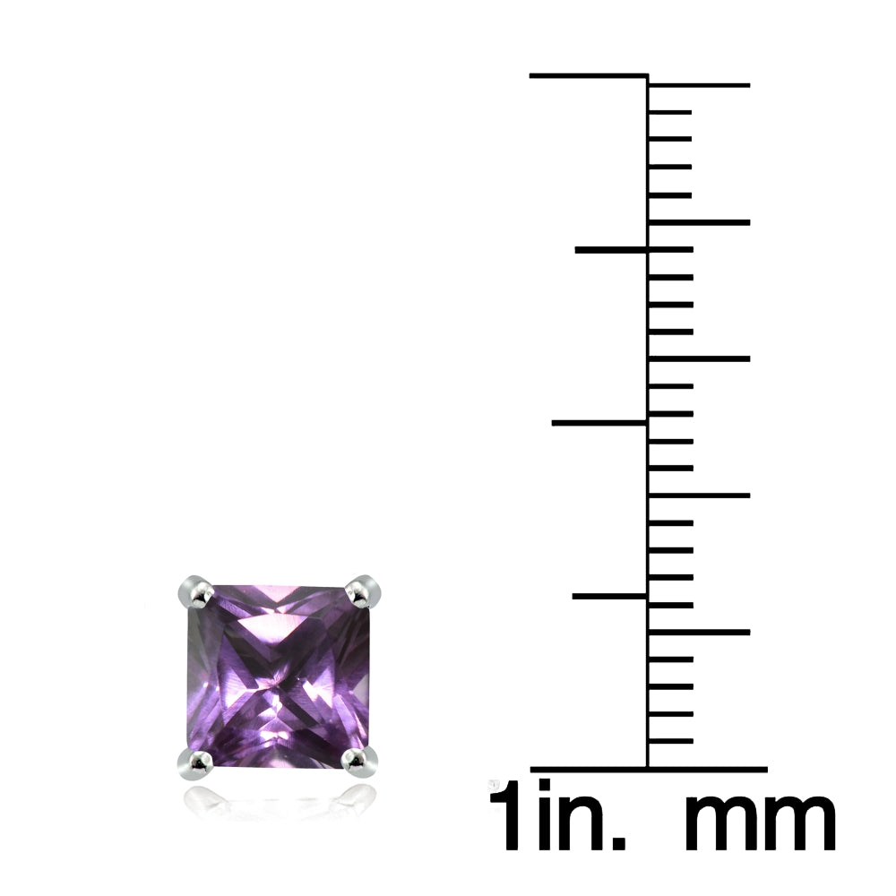 Sterling Silver Created Alexandrite 7mm Square Stud Earrings-3