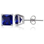 Sterling Silver Created Blue Sapphire 7mm Square Stud Earrings