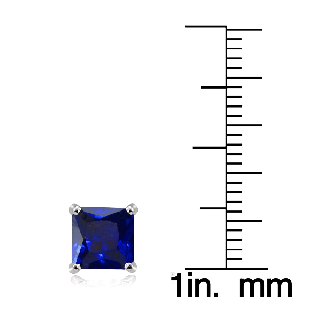 Sterling Silver Created Blue Sapphire 7mm Square Stud Earrings-3