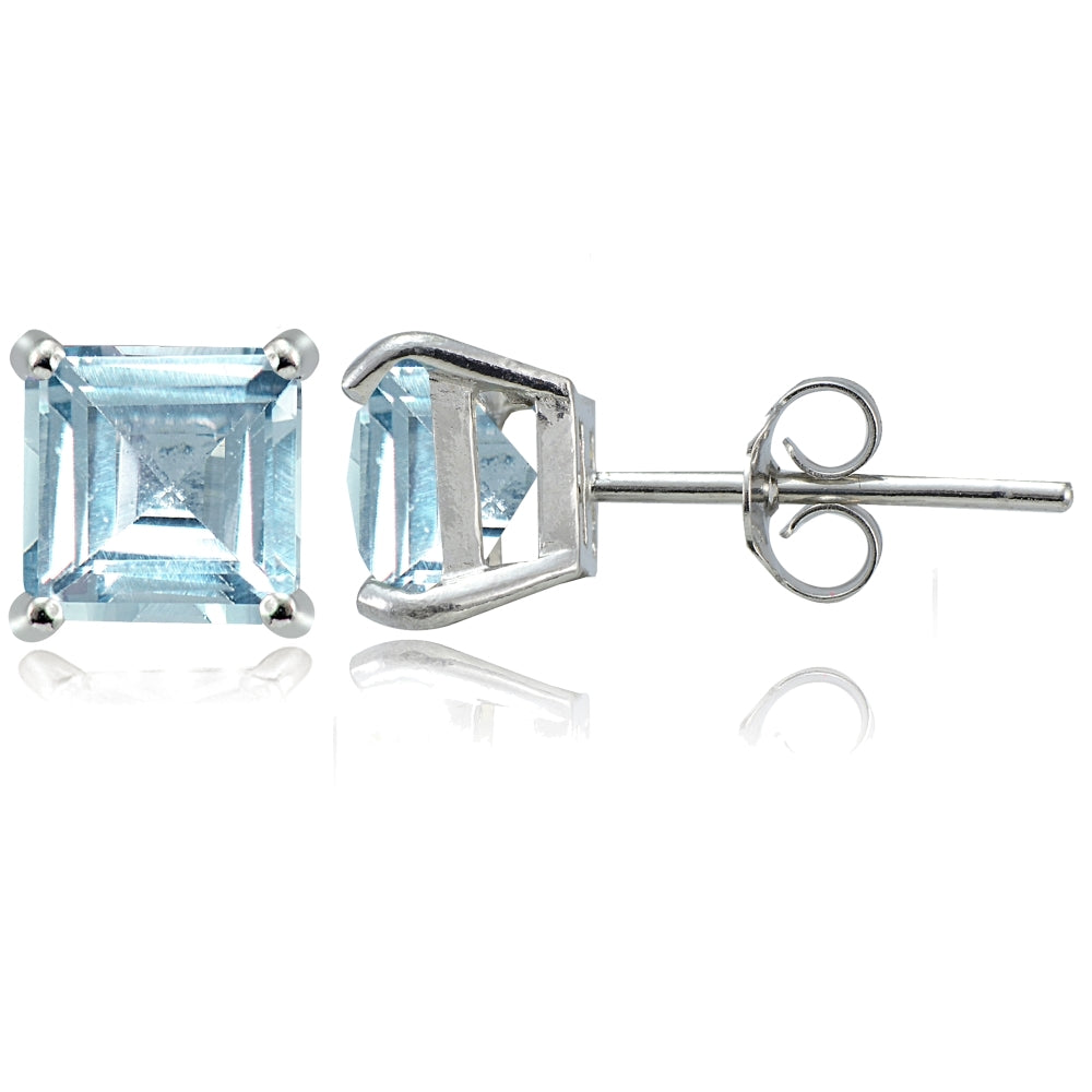 Sterling Silver Blue Topaz 7mm Square Stud Earrings