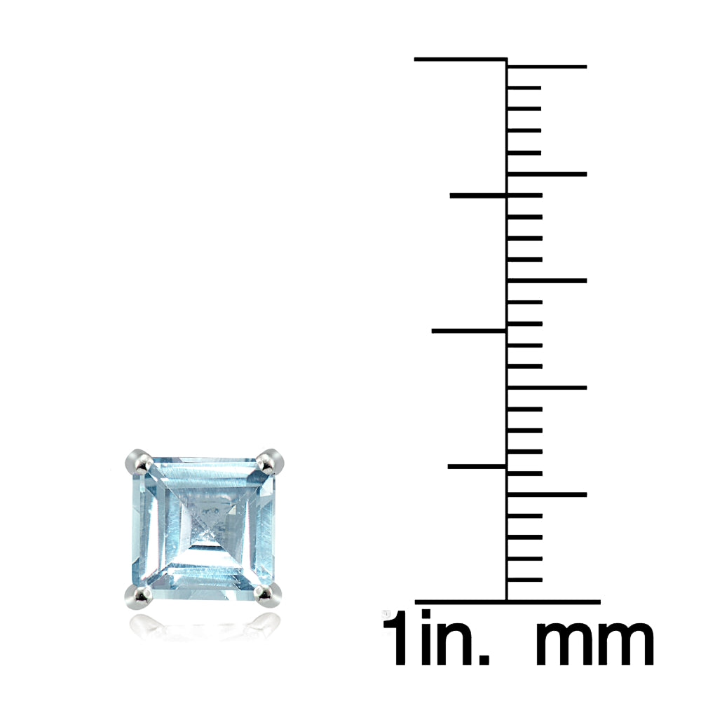 Sterling Silver Blue Topaz 7mm Square Stud Earrings-3