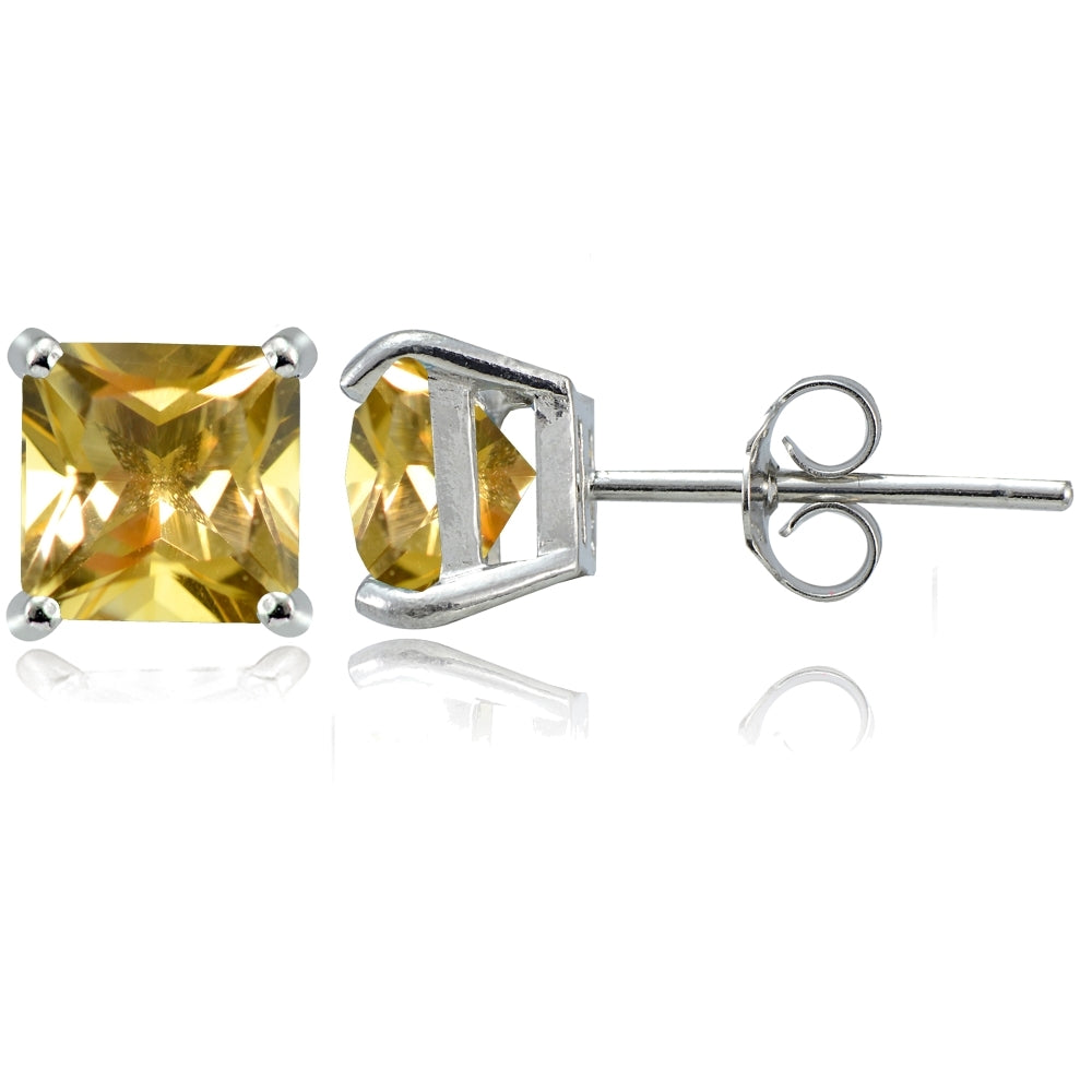 Sterling Silver Citrine 7mm Square Stud Earrings