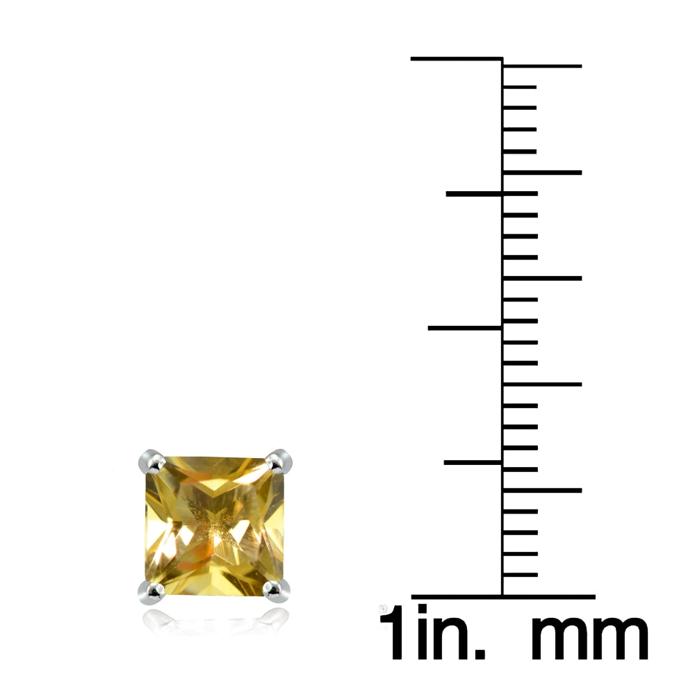 Sterling Silver Citrine 7mm Square Stud Earrings-3