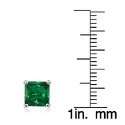 Sterling Silver Created Emerald 7mm Square Stud Earrings
