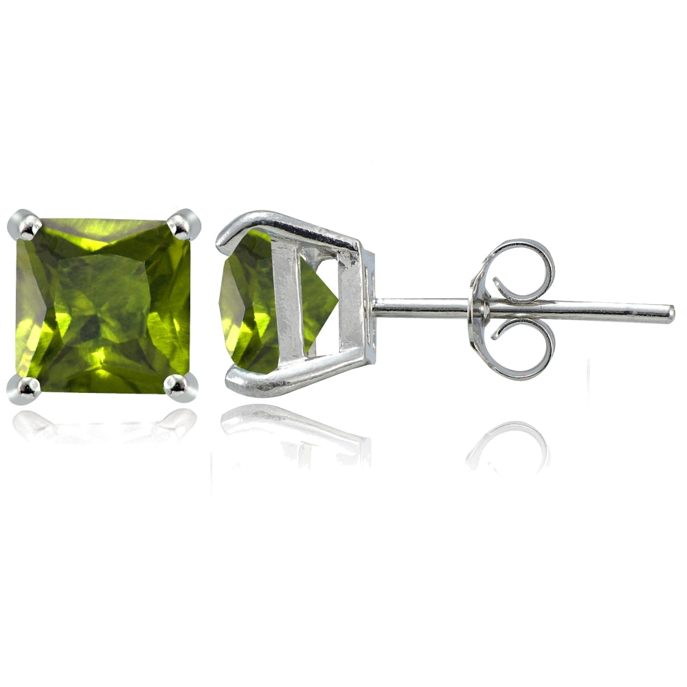 Sterling Silver Peridot 7mm Square Stud Earrings
