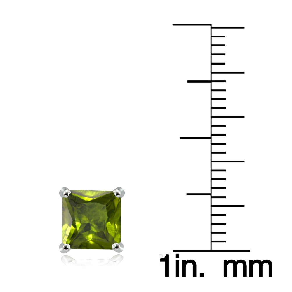 Sterling Silver Peridot 7mm Square Stud Earrings-3