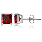 Sterling Silver Created Ruby 7mm Square Stud Earrings