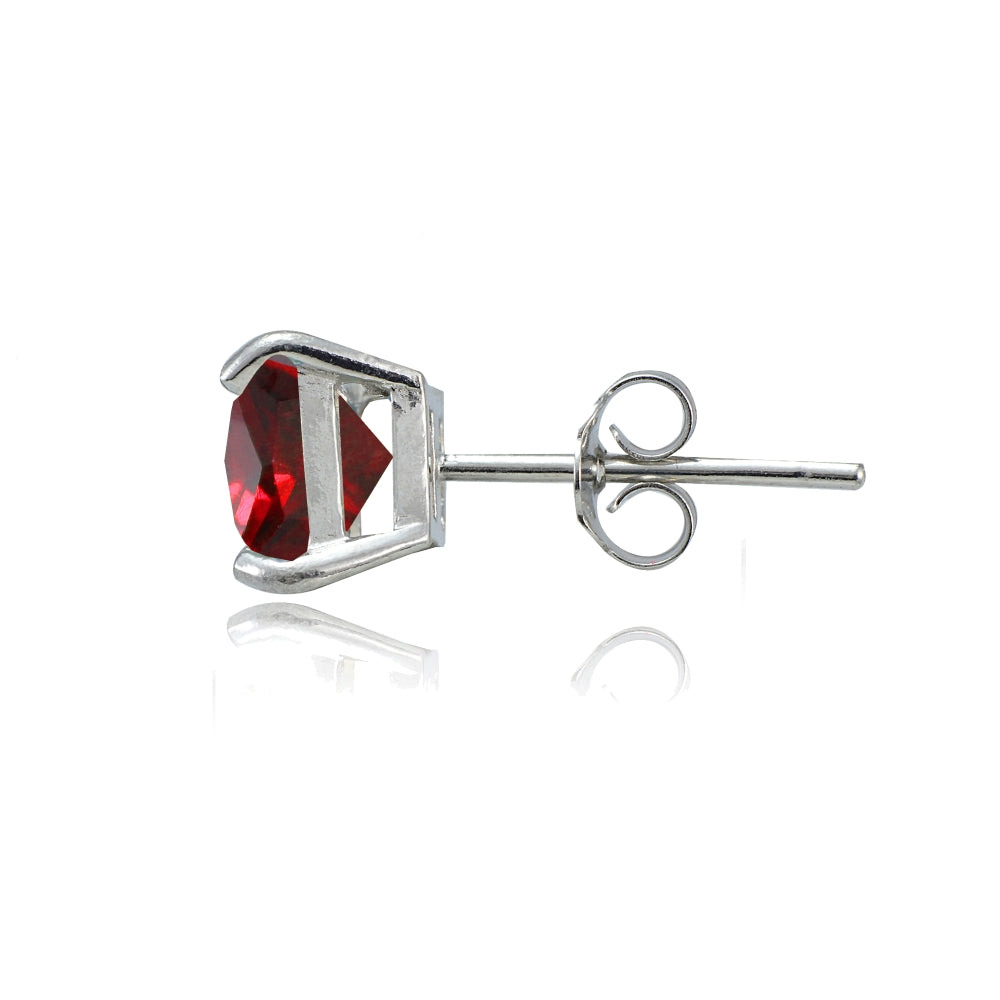 Sterling Silver Created Ruby 7mm Square Stud Earrings-2