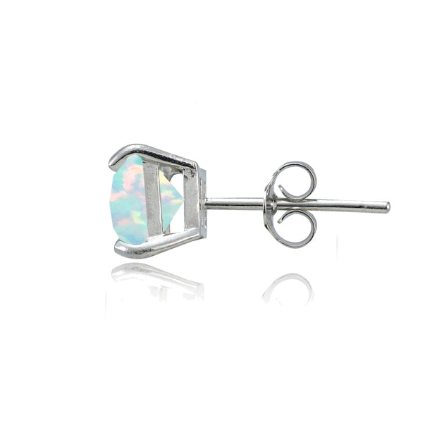 Sterling Silver Created White Opal 7mm Square Stud Earrings