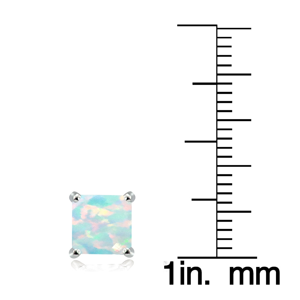 Sterling Silver Created White Opal 7mm Square Stud Earrings-3