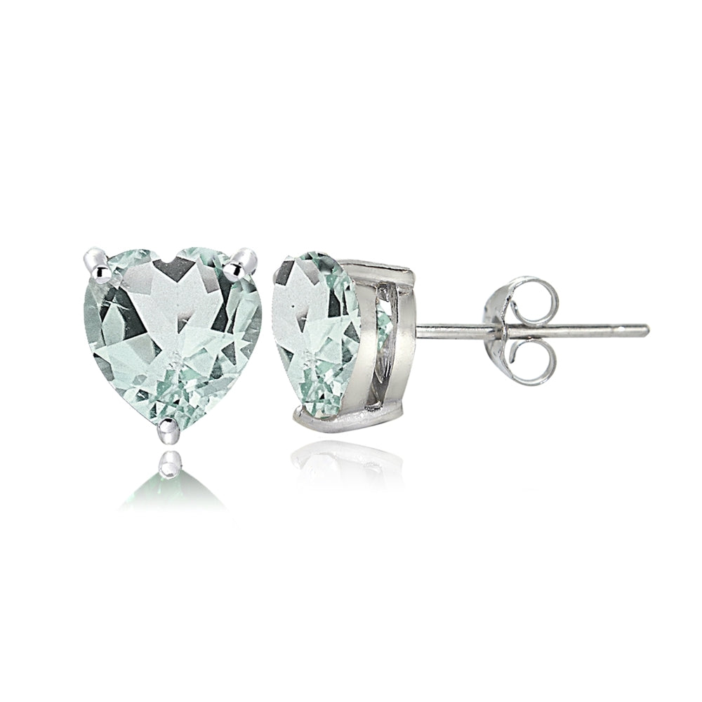 Sterling Silver Aquamarine 6mm Heart Stud Earrings