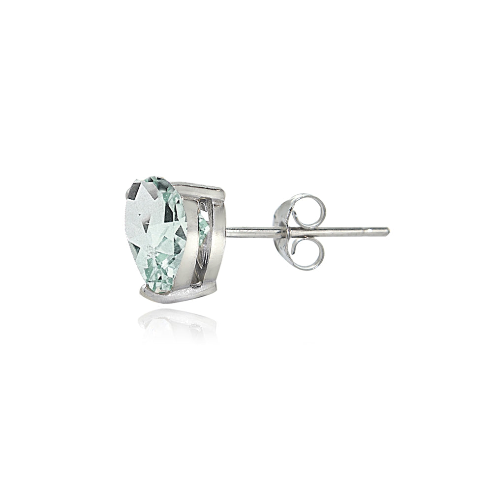 Sterling Silver Aquamarine 6mm Heart Stud Earrings-2