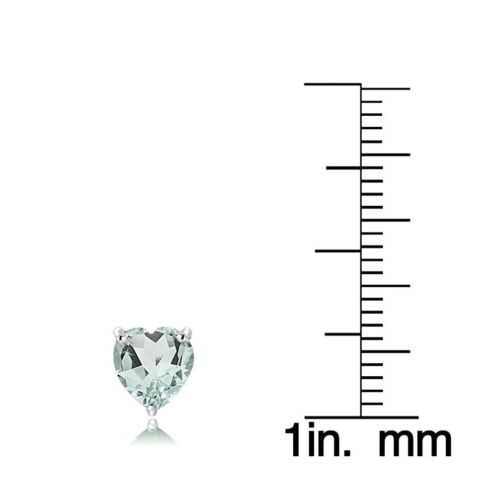 Sterling Silver Aquamarine 6mm Heart Stud Earrings-3