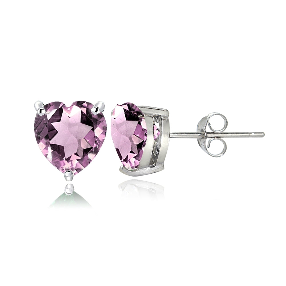 Sterling Silver Created Alexandrite 6mm Heart Stud Earrings