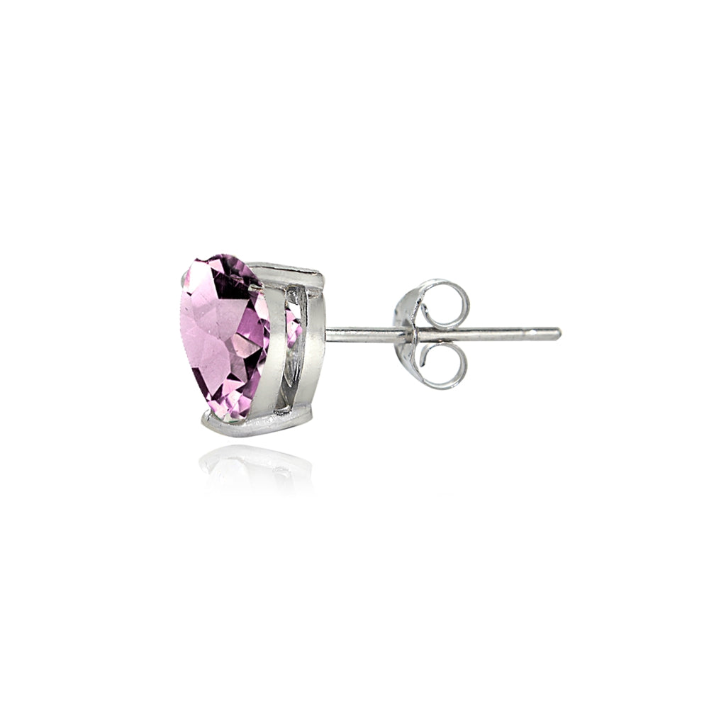 Sterling Silver Created Alexandrite 6mm Heart Stud Earrings-2