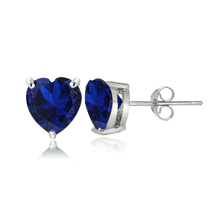Sterling Silver Created Blue Sapphire 6mm Heart Stud Earrings