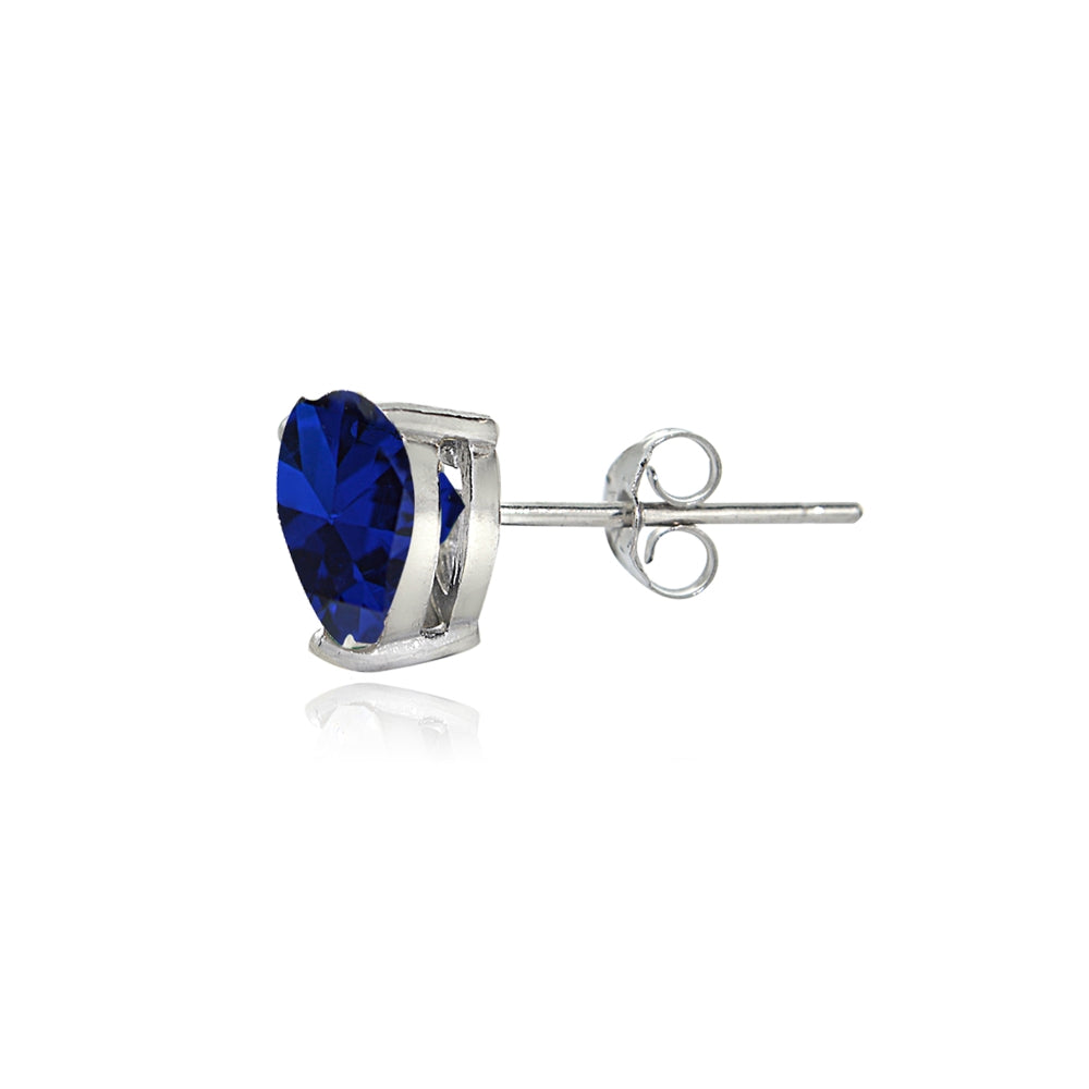 Sterling Silver Created Blue Sapphire 6mm Heart Stud Earrings-2