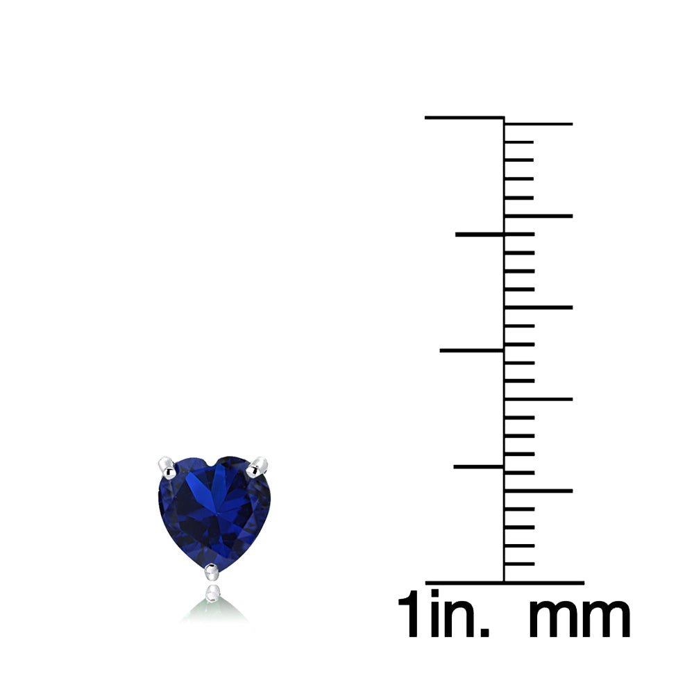Sterling Silver Created Blue Sapphire 6mm Heart Stud Earrings-3