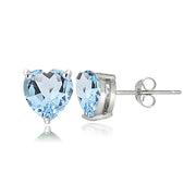 Sterling Silver Blue Topaz 6mm Heart Stud Earrings