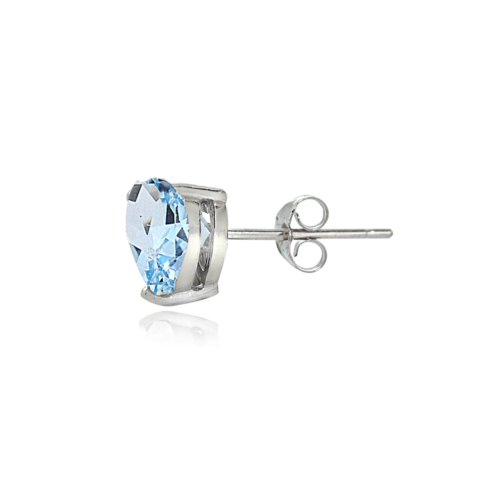 Sterling Silver Blue Topaz 6mm Heart Stud Earrings-2