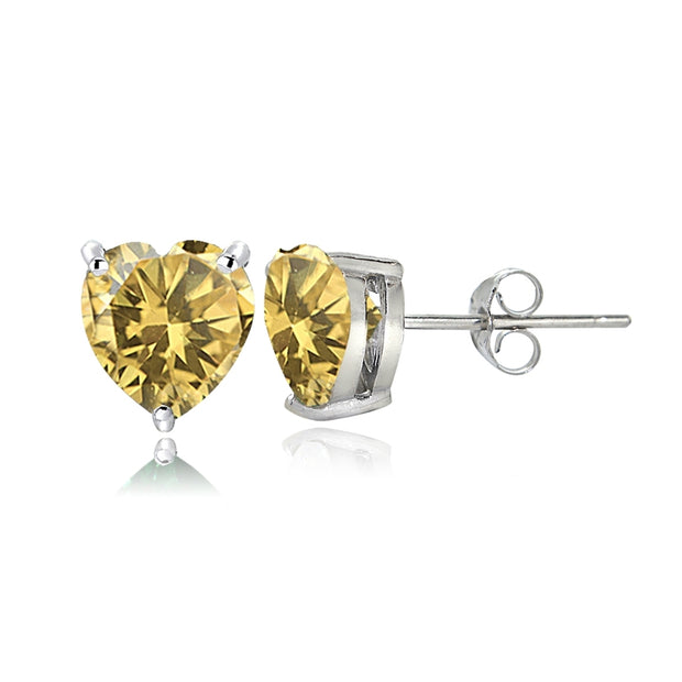 Sterling Silver Citrine 6mm Heart Stud Earrings