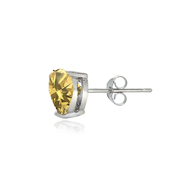 Sterling Silver Citrine 6mm Heart Stud Earrings