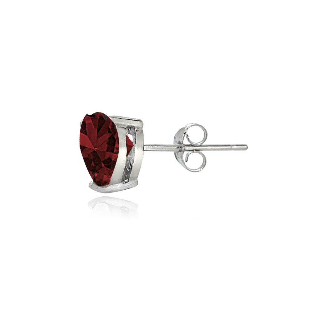 Sterling Silver Garnet 6mm Heart Stud Earrings-2